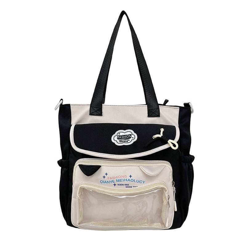 Najlon školska torba preko ramena za djevojke – prozračna, vodootporna, lagana, otporna; uzorak slova; podstava od poliester; za učenice srednje škole i više