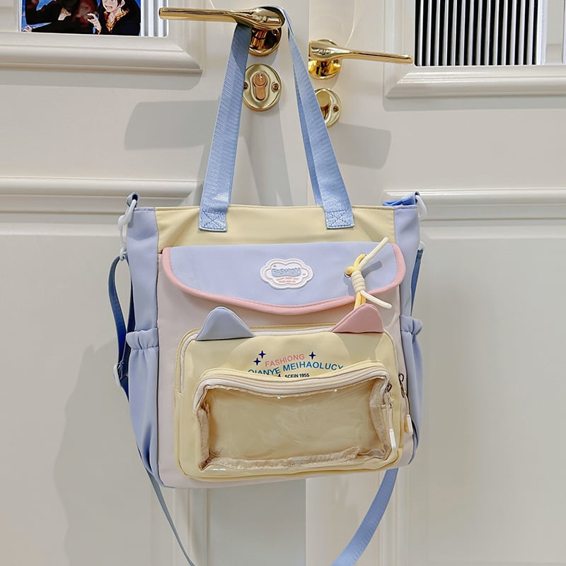 Najlon školska torba preko ramena za djevojke – prozračna, vodootporna, lagana, otporna; uzorak slova; podstava od poliester; za učenice srednje škole i više