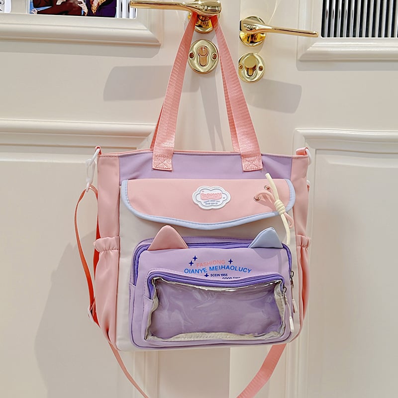 Najlon školska torba preko ramena za djevojke – prozračna, vodootporna, lagana, otporna; uzorak slova; podstava od poliester; za učenice srednje škole i više