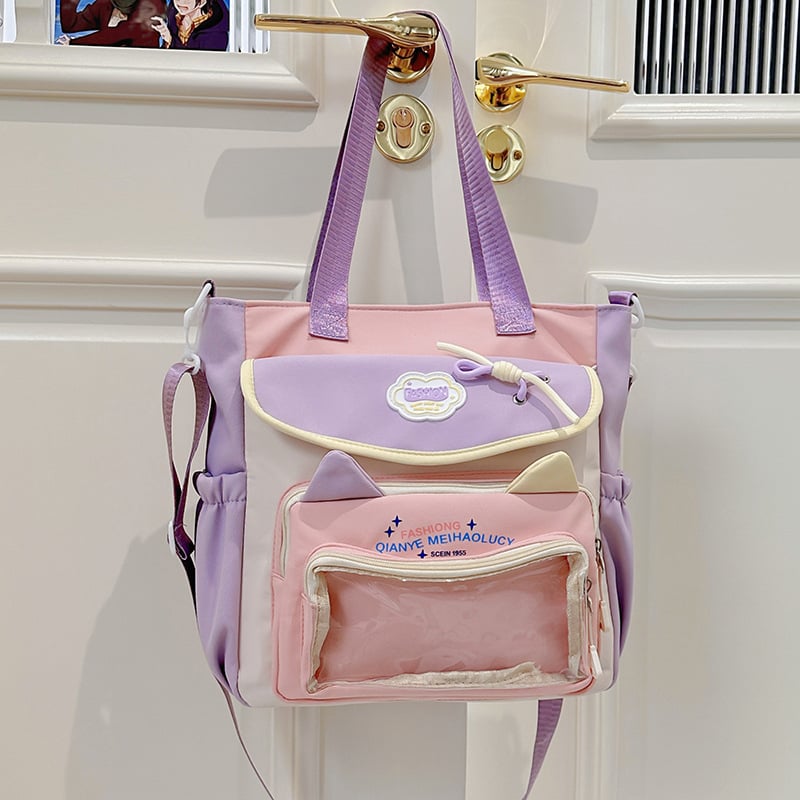 Najlon školska torba preko ramena za djevojke – prozračna, vodootporna, lagana, otporna; uzorak slova; podstava od poliester; za učenice srednje škole i više