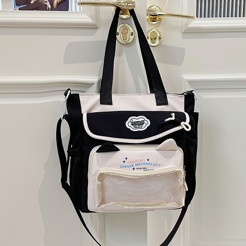 Najlon školska torba preko ramena za djevojke – prozračna, vodootporna, lagana, otporna; uzorak slova; podstava od poliester; za učenice srednje škole i više