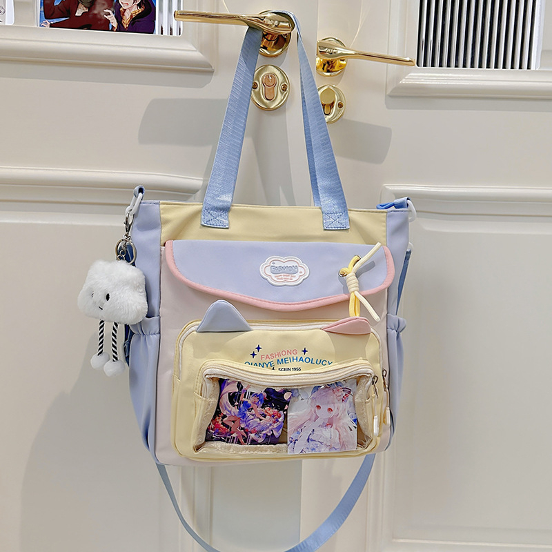 Najlon školska torba preko ramena za djevojke – prozračna, vodootporna, lagana, otporna; uzorak slova; podstava od poliester; za učenice srednje škole i više