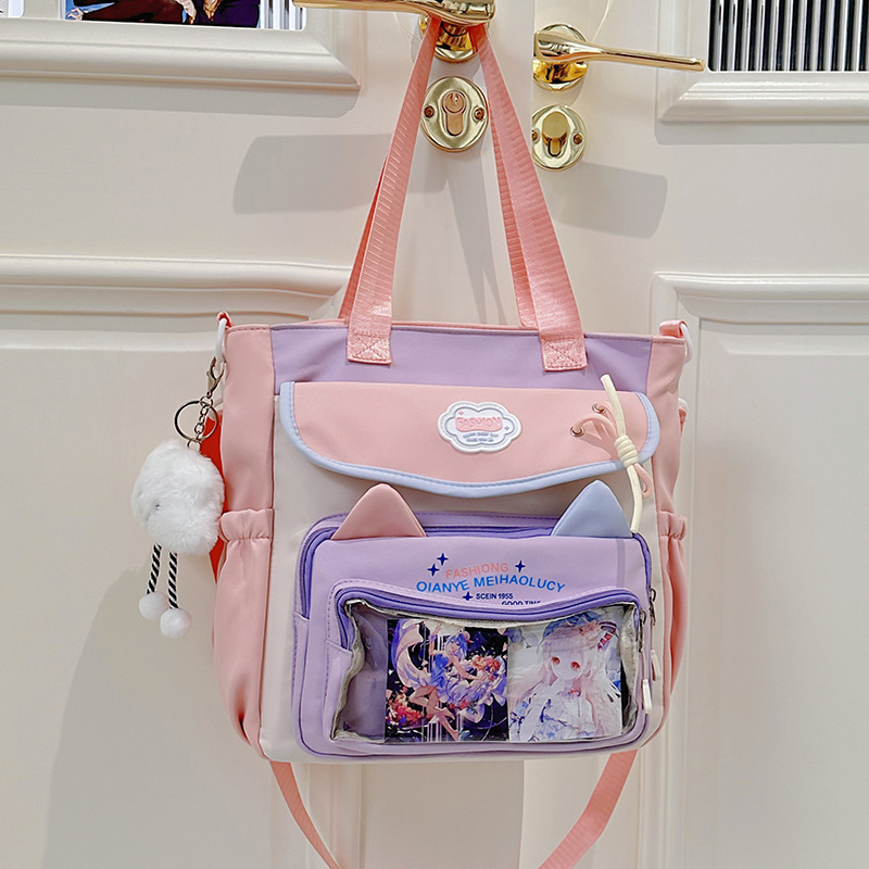 Najlon školska torba preko ramena za djevojke – prozračna, vodootporna, lagana, otporna; uzorak slova; podstava od poliester; za učenice srednje škole i više