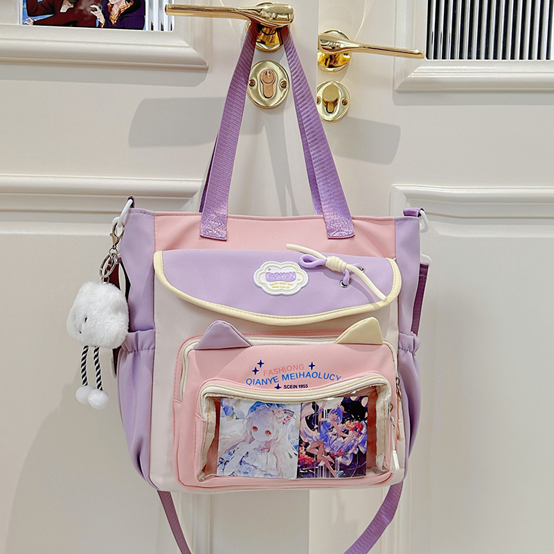 Najlon školska torba preko ramena za djevojke – prozračna, vodootporna, lagana, otporna; uzorak slova; podstava od poliester; za učenice srednje škole i više