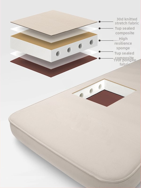 Savarankiškai pripučiamas kempting lova vienam arba dviem; apkrova 300 kg; svoris 10 kg; paviršius iš TPU 30D audinio.