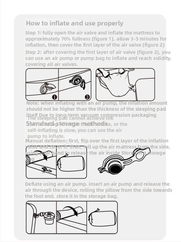 Savarankiškai pripučiamas kempting lova vienam arba dviem; apkrova 300 kg; svoris 10 kg; paviršius iš TPU 30D audinio.