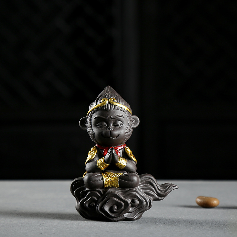 Mini bonsai keramiška ukrasna figura od ljubičaste pijesčne gline, kineski stil, ručna izrada, figura lika za mikropejzaž i akvarij