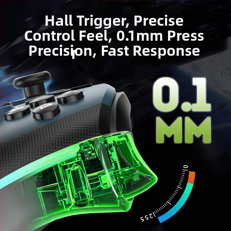 Herný ovládač s Hall spúšťou, RGB osvetlením, dvojitou vibráciou, Bluetooth a USB-C