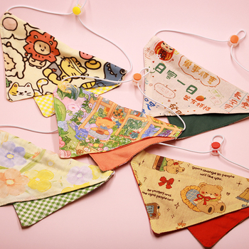 AURORA PET Pamut háromszög kendő háziállatok számára, karikatúra mintával, egész éves viselet