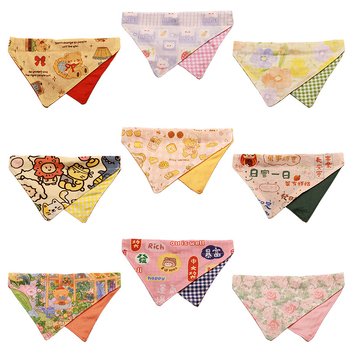 AURORA PET Pamut háromszög kendő háziállatok számára, karikatúra mintával, egész éves viselet