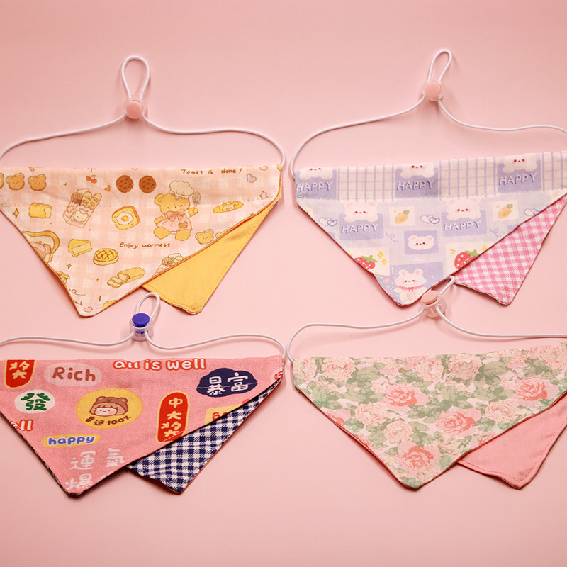 AURORA PET Pamut háromszög kendő háziállatok számára, karikatúra mintával, egész éves viselet