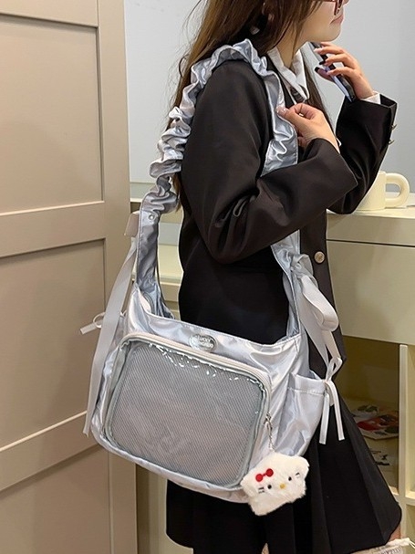 Dvostruka crossbody torba, baletnog stila, najlon, podstava od poliestera, vodootporna, uzorak s slovima, dječji i slatki stil