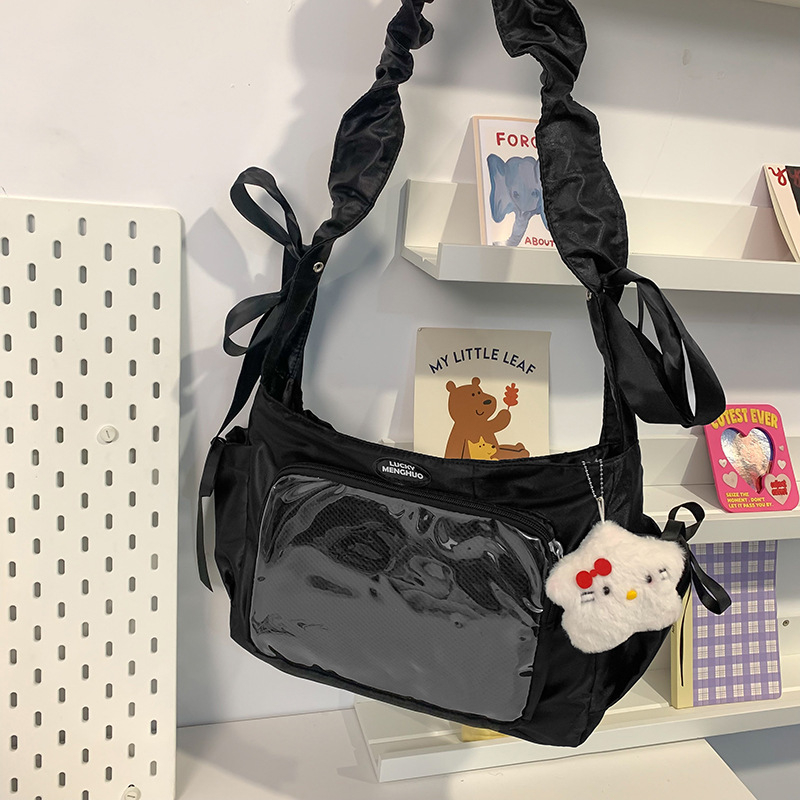Dvostruka crossbody torba, baletnog stila, najlon, podstava od poliestera, vodootporna, uzorak s slovima, dječji i slatki stil