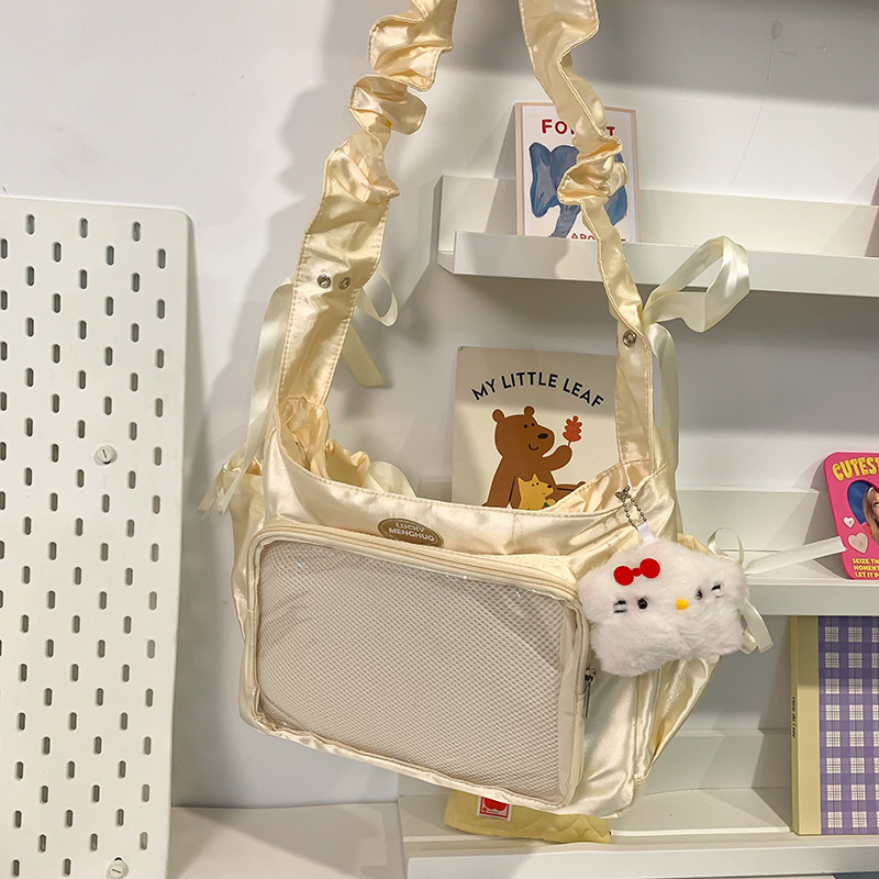 Dvostruka crossbody torba, baletnog stila, najlon, podstava od poliestera, vodootporna, uzorak s slovima, dječji i slatki stil