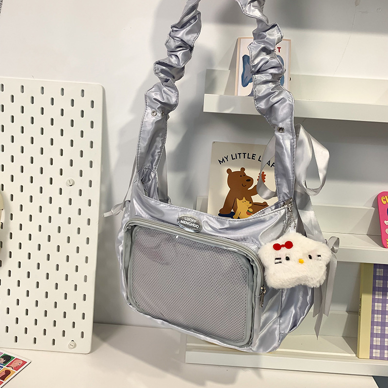 Dvostruka crossbody torba, baletnog stila, najlon, podstava od poliestera, vodootporna, uzorak s slovima, dječji i slatki stil