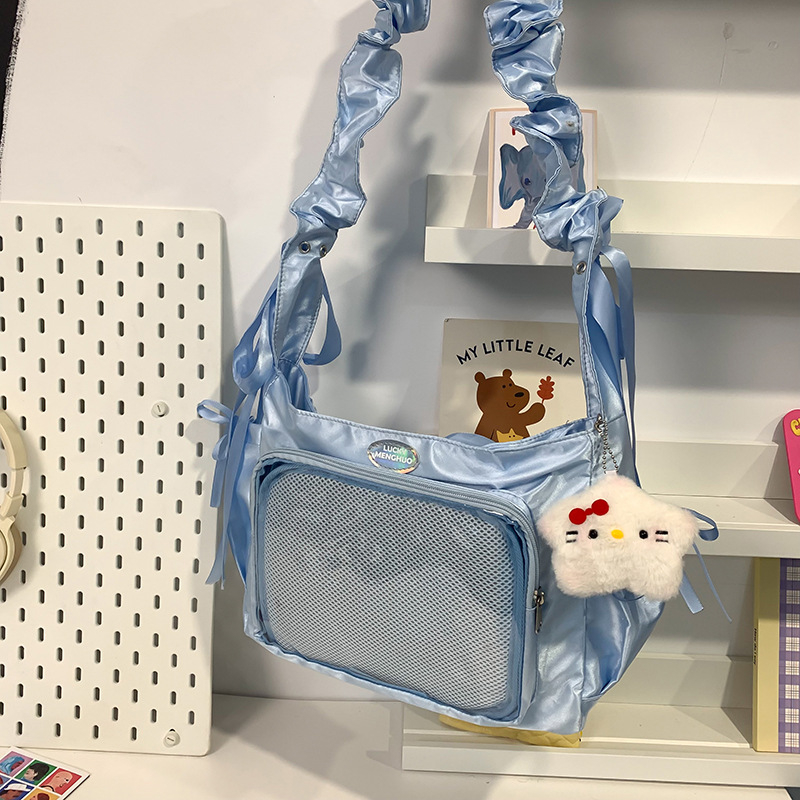 Dvostruka crossbody torba, baletnog stila, najlon, podstava od poliestera, vodootporna, uzorak s slovima, dječji i slatki stil