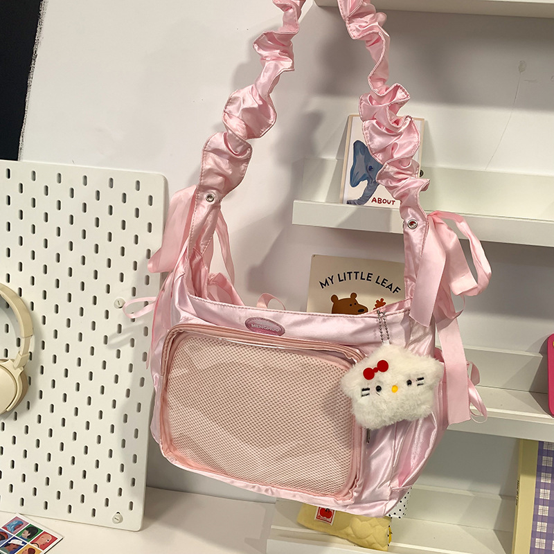 Dvostruka crossbody torba, baletnog stila, najlon, podstava od poliestera, vodootporna, uzorak s slovima, dječji i slatki stil