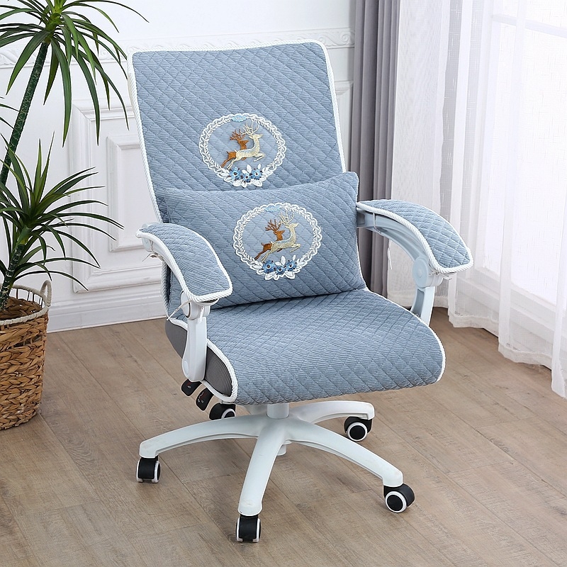 Irodai székhuzat – párnahuzat az üléshez és a hátlaphoz, varrott négy évszakos dizájn, védelem a karfák számára, geometriai mintázat, töltet toll-selyem-pamut