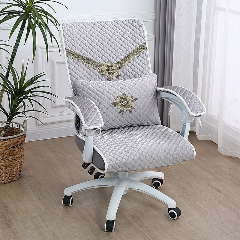 Irodai székhuzat – párnahuzat az üléshez és a hátlaphoz, varrott négy évszakos dizájn, védelem a karfák számára, geometriai mintázat, töltet toll-selyem-pamut