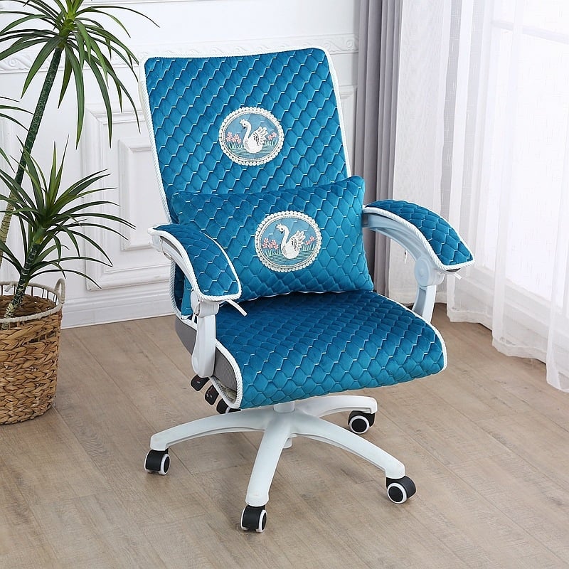 Irodai székhuzat – párnahuzat az üléshez és a hátlaphoz, varrott négy évszakos dizájn, védelem a karfák számára, geometriai mintázat, töltet toll-selyem-pamut