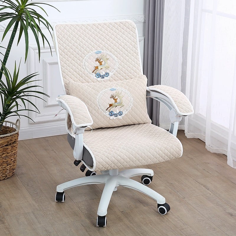 Irodai székhuzat – párnahuzat az üléshez és a hátlaphoz, varrott négy évszakos dizájn, védelem a karfák számára, geometriai mintázat, töltet toll-selyem-pamut