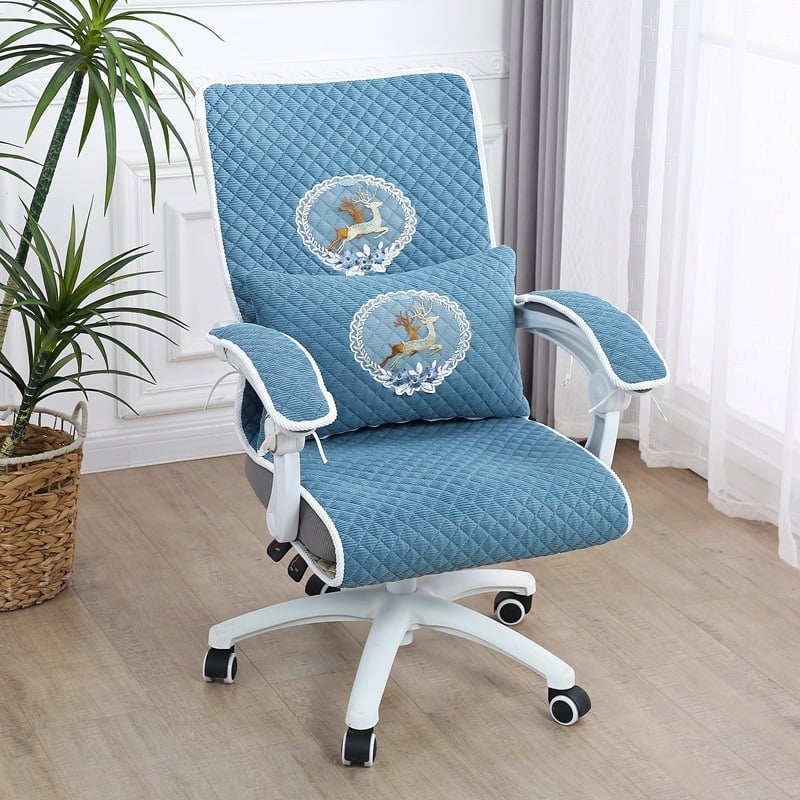 Irodai székhuzat – párnahuzat az üléshez és a hátlaphoz, varrott négy évszakos dizájn, védelem a karfák számára, geometriai mintázat, töltet toll-selyem-pamut