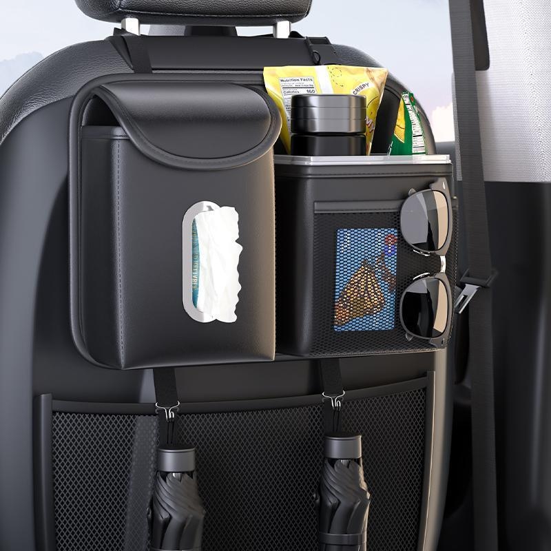 Δερμάτινος κρεμάμενος οργανωτής αυτοκινήτου για την πίσω θέση: θήκη απορριμμάτων και χαρτοθήκη, παγκοσμίως συμβατός, κρεμαστό σχέδιο