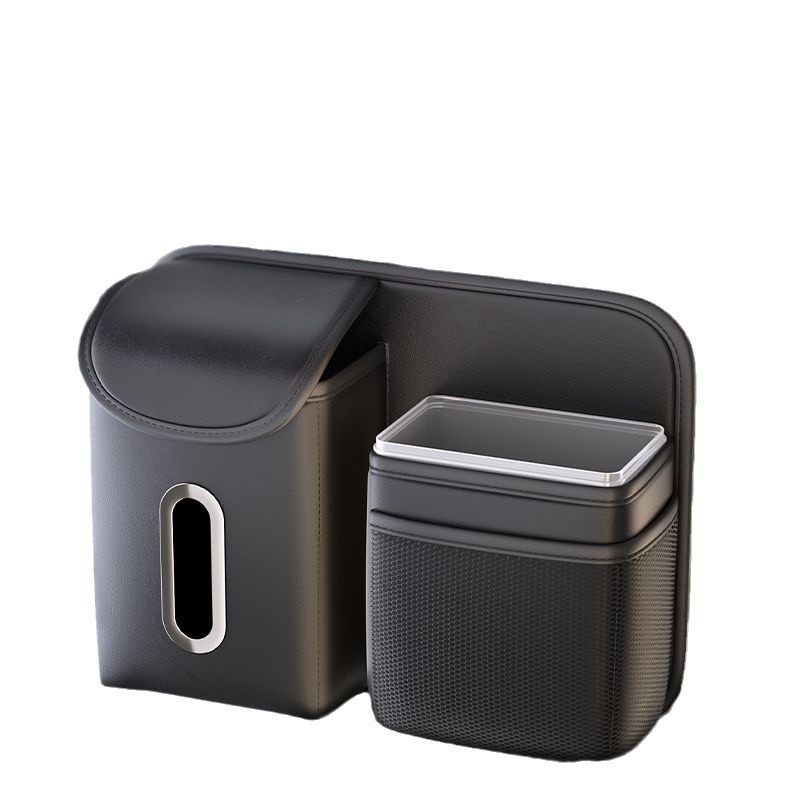 Δερμάτινος κρεμάμενος οργανωτής αυτοκινήτου για την πίσω θέση: θήκη απορριμμάτων και χαρτοθήκη, παγκοσμίως συμβατός, κρεμαστό σχέδιο