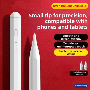 Kapacitinis stylus su indikatorine šviesa iPad ir Android/Windows jutiklinėms įrenginiams; komplektas: stilus, instrukcija, USB kabelis, 2 antgaliai