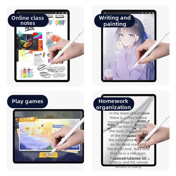 Kapacitinis stylus su indikatorine šviesa iPad ir Android/Windows jutiklinėms įrenginiams; komplektas: stilus, instrukcija, USB kabelis, 2 antgaliai