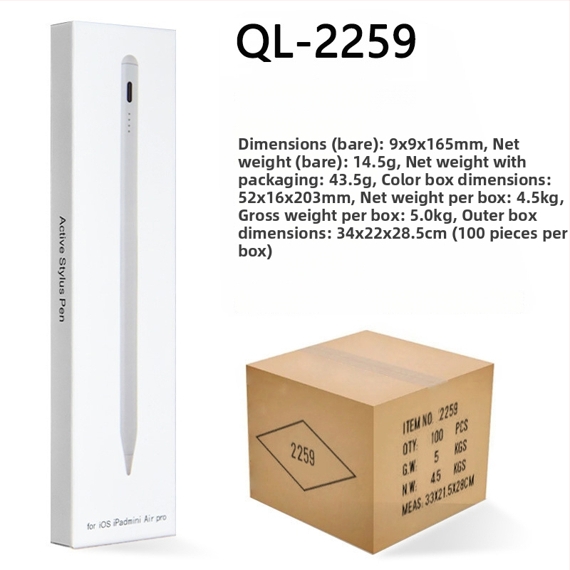 Kapacitinis stylus su indikatorine šviesa iPad ir Android/Windows jutiklinėms įrenginiams; komplektas: stilus, instrukcija, USB kabelis, 2 antgaliai