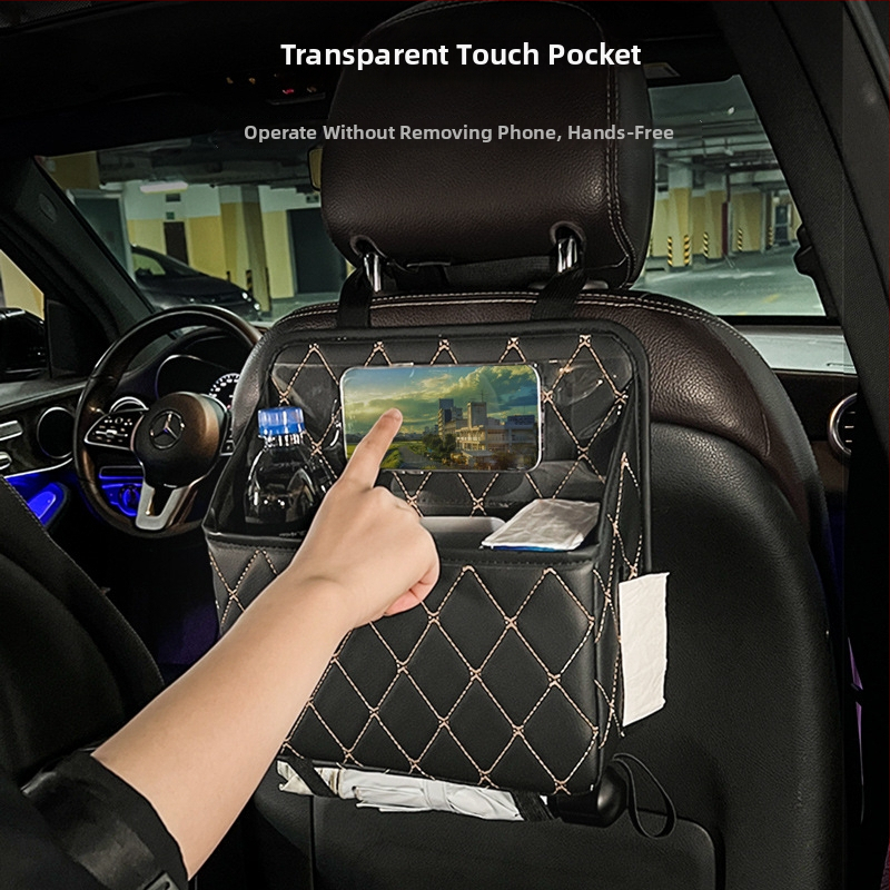 Ādas automašīnas aizmugures uzglabāšanas soma, karājams organizators, ūdensizturīgs ar rokturi (Āda; Aizmugures sēdekļa daļa; Karājams tips; Ūdensizturīgs; Ar rokturi)