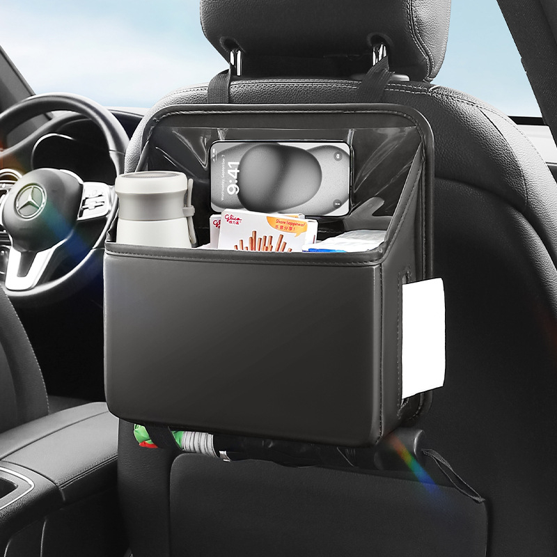 Ādas automašīnas aizmugures uzglabāšanas soma, karājams organizators, ūdensizturīgs ar rokturi (Āda; Aizmugures sēdekļa daļa; Karājams tips; Ūdensizturīgs; Ar rokturi)