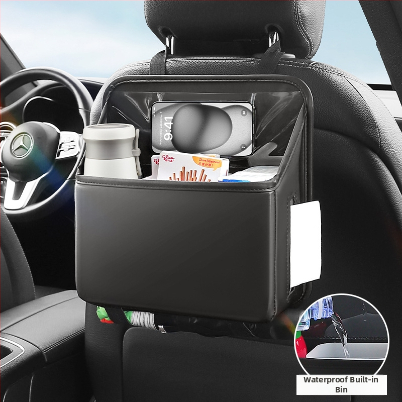 Ādas automašīnas aizmugures uzglabāšanas soma, karājams organizators, ūdensizturīgs ar rokturi (Āda; Aizmugures sēdekļa daļa; Karājams tips; Ūdensizturīgs; Ar rokturi)