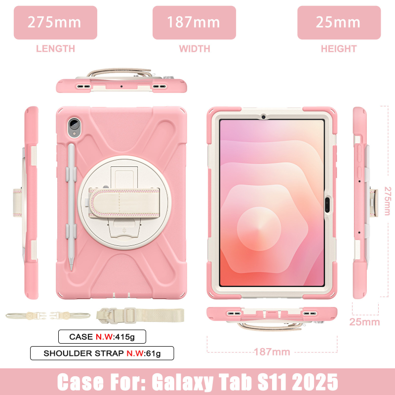Θήκη tablet Samsung Tab S11 X730 με ιμάντα ώμου και βάση, ανθεκτική στις πτώσεις, PC + silica gel