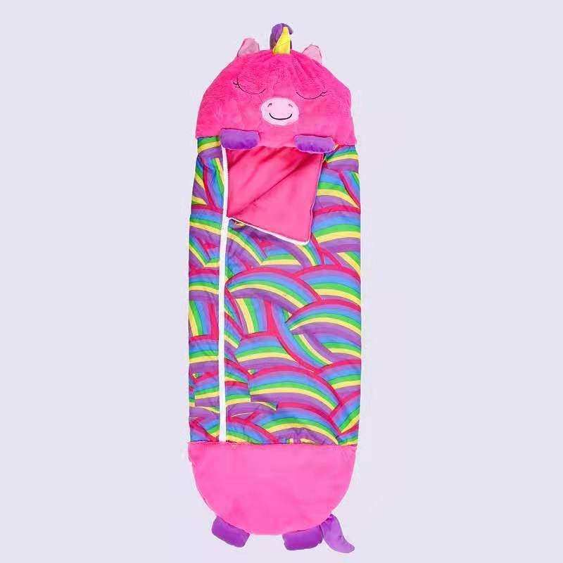 Детски спален чувал с карикатурен дизайн, четири сезона; външна материя: фланел + памук + шлайфана тъкан; тегло 0.55–1.00 кг; пълнеж: влакна