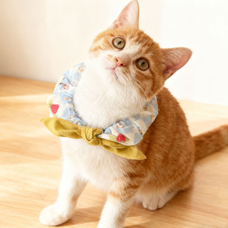 Prosop din bumbac pentru saliva la animale de companie, cu decor papion lucrat manual