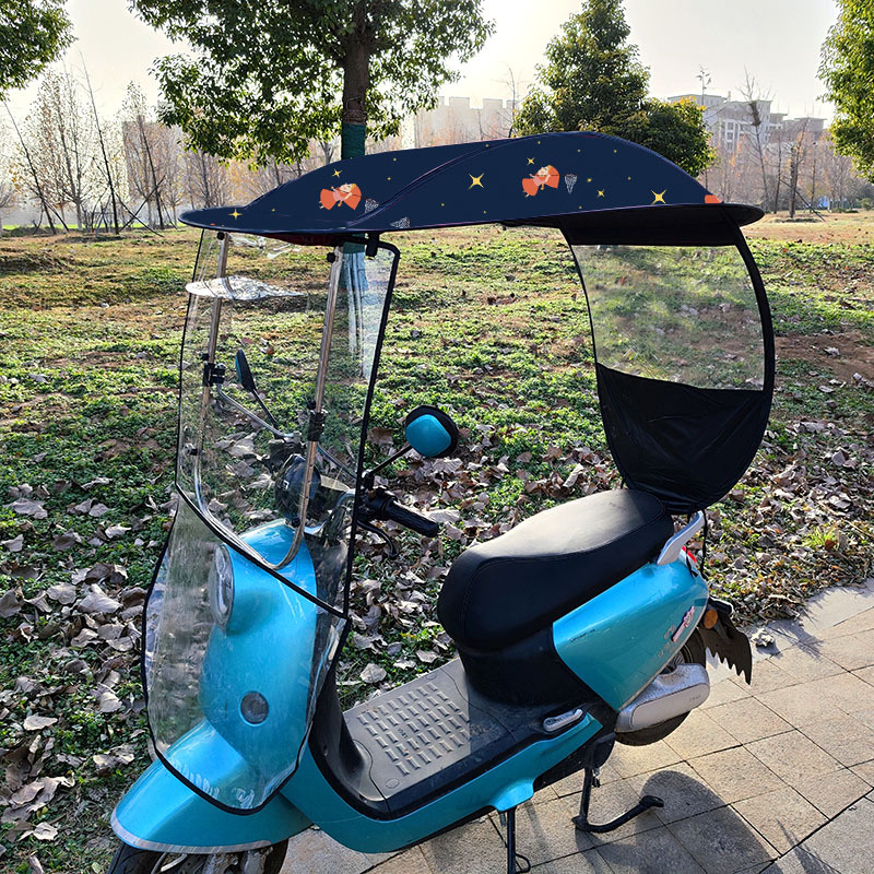 Protecție solară pentru vehicul electric cu țesătură poliester 210T, ramă din fibră, deschidere manuală, UPF >40, impermeabil