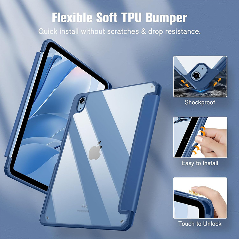 Carcasă din acrilic pentru iPad 11-a generație, cu aspect piele și funcție de somn
