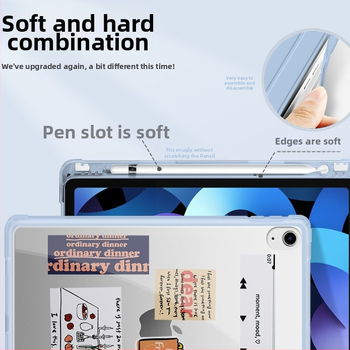 Ochranný kryt s priehradkou na pero pre iPad 9, iPad Air 10.9 a iPad Pro 11 – priehľadný, mäkké okraje, DIY dizajn