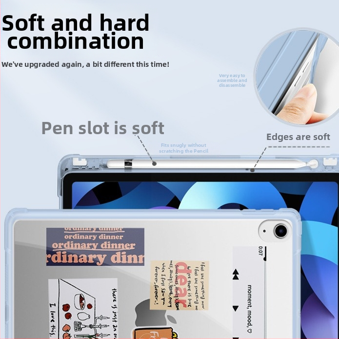 Ochranný kryt s priehradkou na pero pre iPad 9, iPad Air 10.9 a iPad Pro 11 – priehľadný, mäkké okraje, DIY dizajn