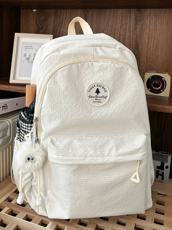 Rucsac unisex din nylon; impermeabil, ultraușor și anti-furt; stil urban minimalist; bretele curbate; căptușeală poliester; potrivit pentru școală și transport laptop (Nylon; Waterproof; Ultralight; Anti-theft; Curved shoulder straps)