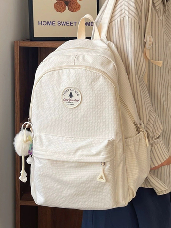 Rucsac unisex din nylon; impermeabil, ultraușor și anti-furt; stil urban minimalist; bretele curbate; căptușeală poliester; potrivit pentru școală și transport laptop (Nylon; Waterproof; Ultralight; Anti-theft; Curved shoulder straps)