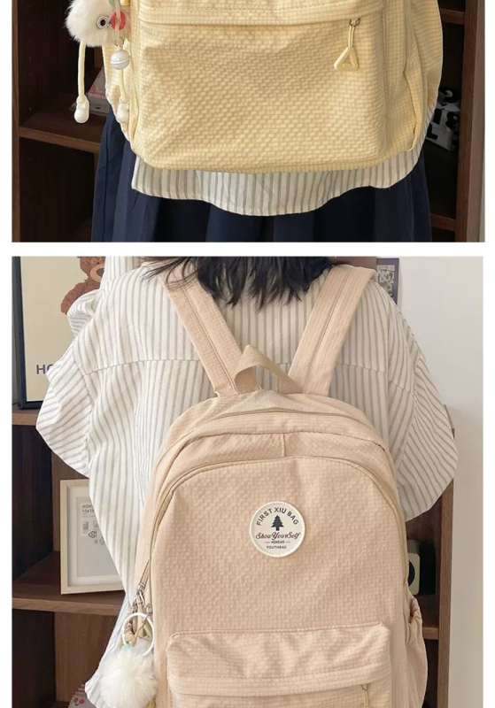 Rucsac unisex din nylon; impermeabil, ultraușor și anti-furt; stil urban minimalist; bretele curbate; căptușeală poliester; potrivit pentru școală și transport laptop (Nylon; Waterproof; Ultralight; Anti-theft; Curved shoulder straps)