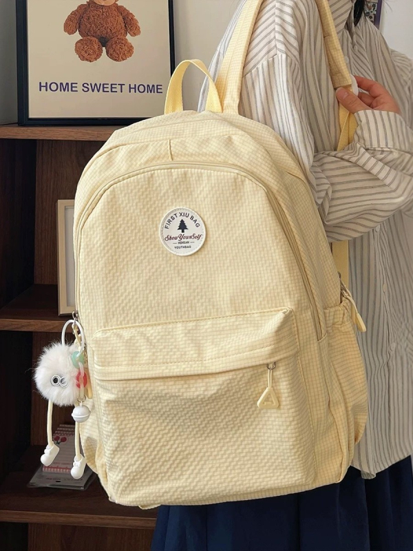 Rucsac unisex din nylon; impermeabil, ultraușor și anti-furt; stil urban minimalist; bretele curbate; căptușeală poliester; potrivit pentru școală și transport laptop (Nylon; Waterproof; Ultralight; Anti-theft; Curved shoulder straps)