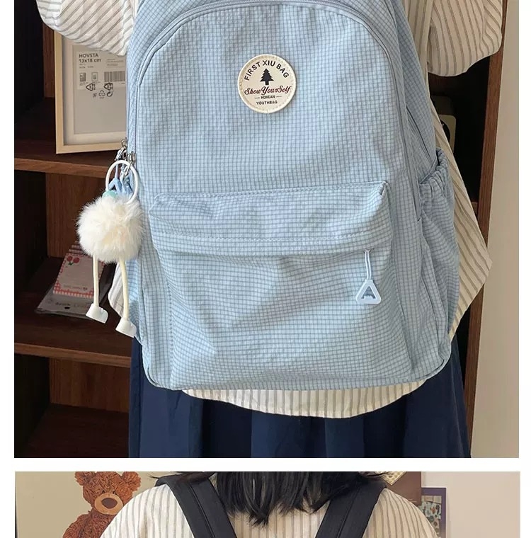 Rucsac unisex din nylon; impermeabil, ultraușor și anti-furt; stil urban minimalist; bretele curbate; căptușeală poliester; potrivit pentru școală și transport laptop (Nylon; Waterproof; Ultralight; Anti-theft; Curved shoulder straps)