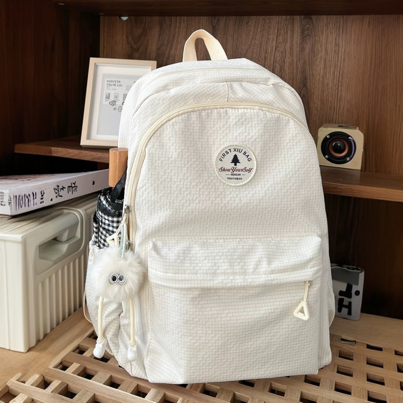 Rucsac unisex din nylon; impermeabil, ultraușor și anti-furt; stil urban minimalist; bretele curbate; căptușeală poliester; potrivit pentru școală și transport laptop (Nylon; Waterproof; Ultralight; Anti-theft; Curved shoulder straps)