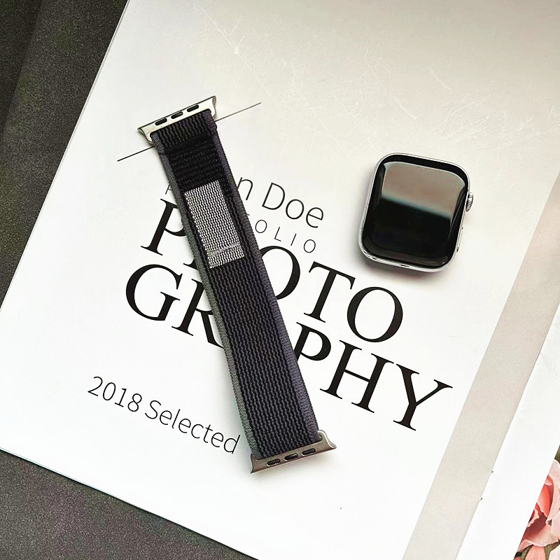 Apple Watch ремък от канвас с велкро — съвместим с Apple Watch Series, пролет 2024, без марка, стил бизнес/ежедневен/спорт, модерен градски стил