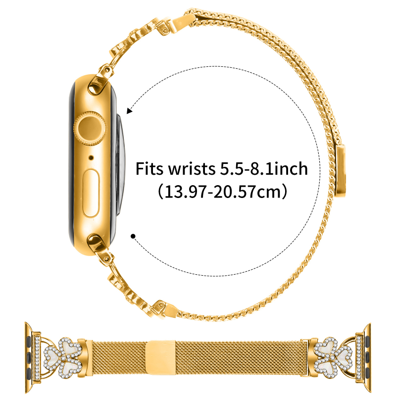 Magnetski remen u Milan stilu za Apple Watch, kompatibilan sa serijama 1–11, s motivom srca i trodjelne djeteline.