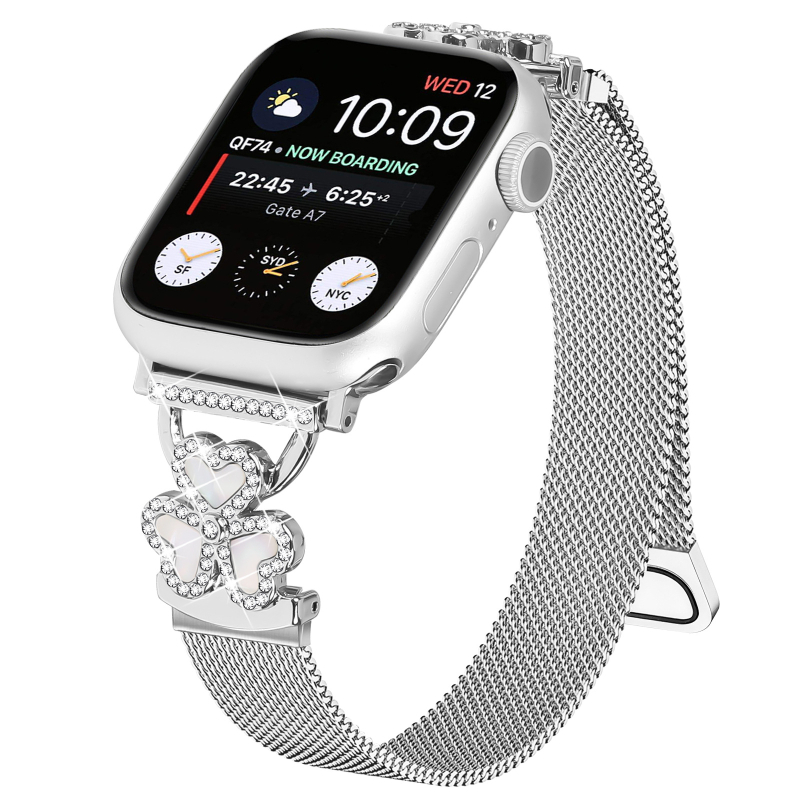 Magnetski remen u Milan stilu za Apple Watch, kompatibilan sa serijama 1–11, s motivom srca i trodjelne djeteline.